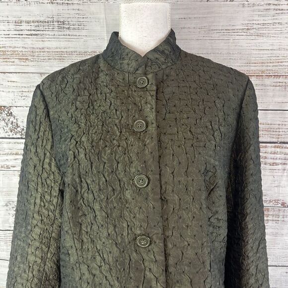 Coldwater Creek Blazer Jacket size Medium Olive Army Green Crinkle Shimmery - Picture 2 of 12